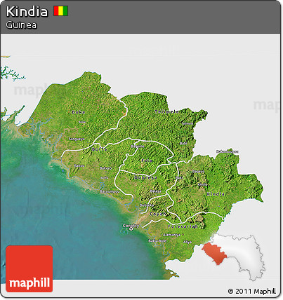 Satellite 3D Map of Kindia, single color outside