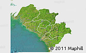 Satellite 3D Map of Kindia, single color outside