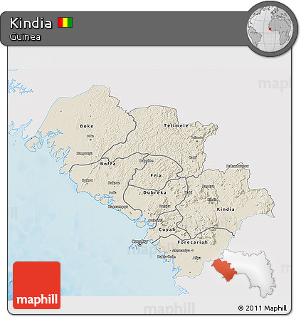 Shaded Relief 3D Map of Kindia, single color outside