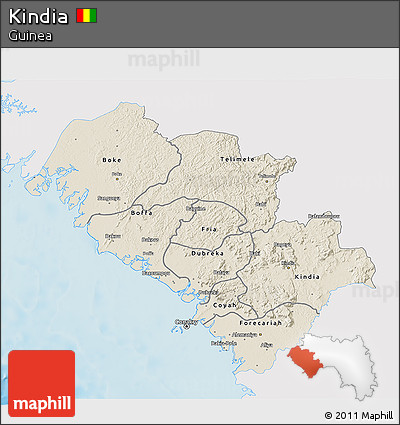 Shaded Relief 3D Map of Kindia, single color outside