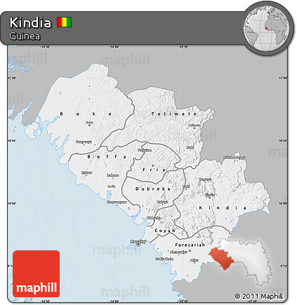 Gray Map of Kindia, single color outside