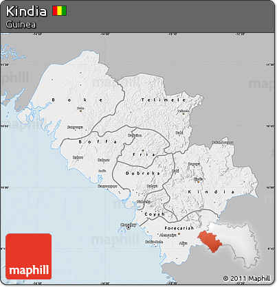 Gray Map of Kindia, single color outside