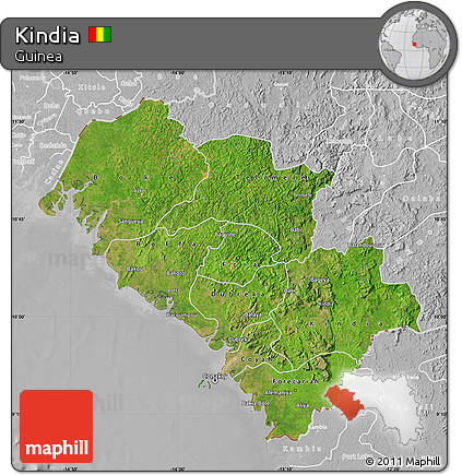 Satellite Map of Kindia, lighten, desaturated