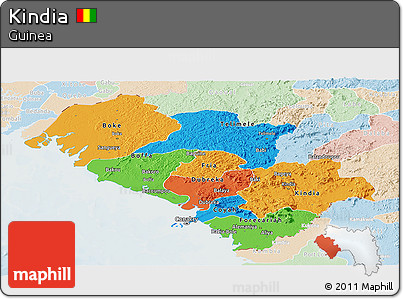 Political Panoramic Map of Kindia, lighten