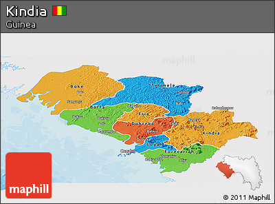 Political Panoramic Map of Kindia, single color outside