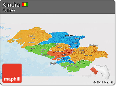 Political Panoramic Map of Kindia, single color outside
