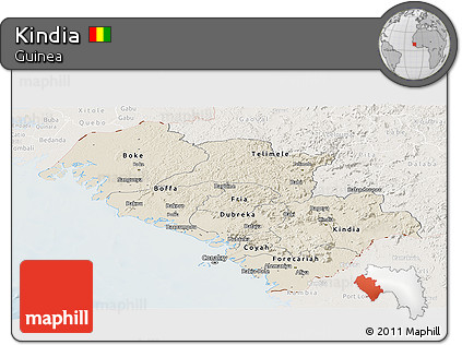 Shaded Relief Panoramic Map of Kindia, lighten