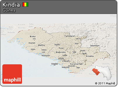 Shaded Relief Panoramic Map of Kindia, lighten