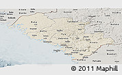 Shaded Relief Panoramic Map of Kindia, semi-desaturated