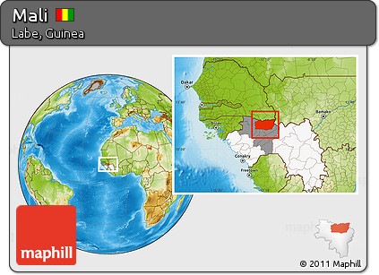 Physical Location Map of Mali, highlighted country, highlighted parent region