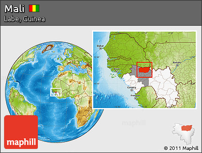 Physical Location Map of Mali, highlighted country, highlighted parent region