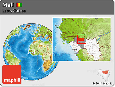 Physical Location Map of Mali, highlighted country, highlighted parent region