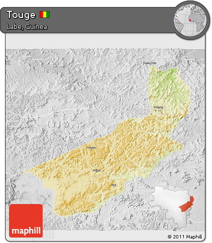 Physical 3D Map of Touge, lighten, desaturated