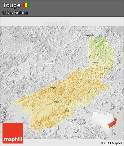 Physical 3D Map of Touge, lighten, desaturated