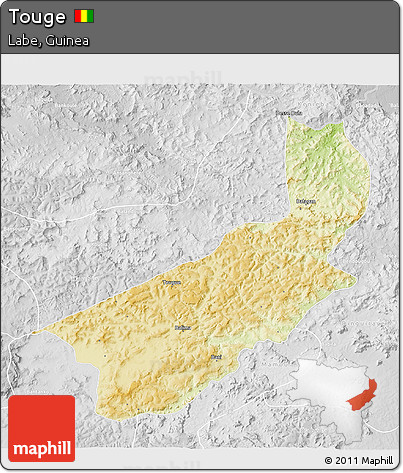 Physical 3D Map of Touge, lighten, desaturated