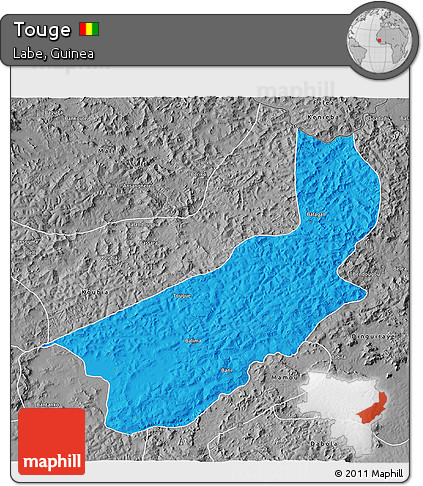 Political 3D Map of Touge, desaturated