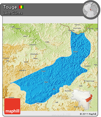 Political 3D Map of Touge, physical outside