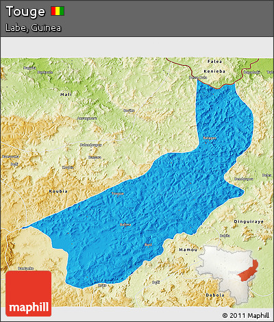 Political 3D Map of Touge, physical outside