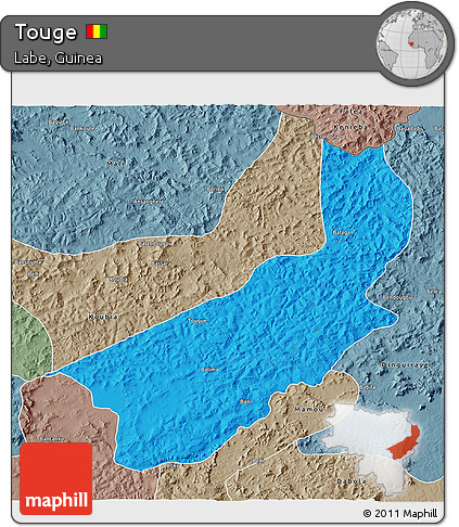 Political 3D Map of Touge, semi-desaturated