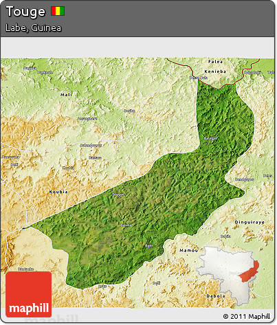 Satellite 3D Map of Touge, physical outside