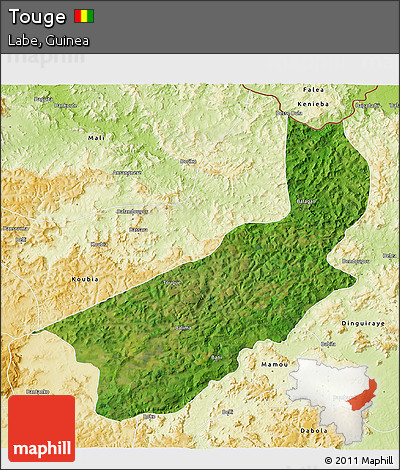 Satellite 3D Map of Touge, physical outside