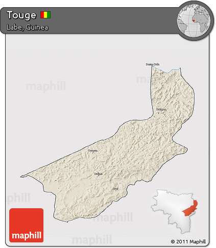 Shaded Relief 3D Map of Touge, cropped outside