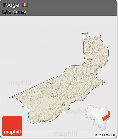Shaded Relief 3D Map of Touge, cropped outside