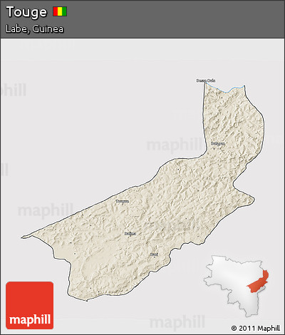 Shaded Relief 3D Map of Touge, cropped outside