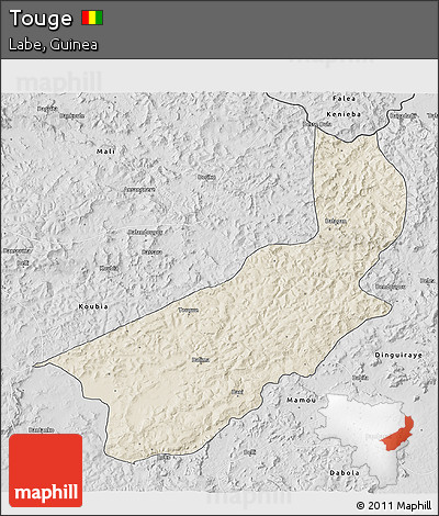 Shaded Relief 3D Map of Touge, desaturated