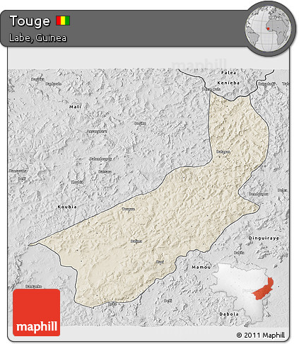 Shaded Relief 3D Map of Touge, desaturated