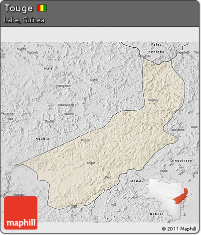 Shaded Relief 3D Map of Touge, desaturated