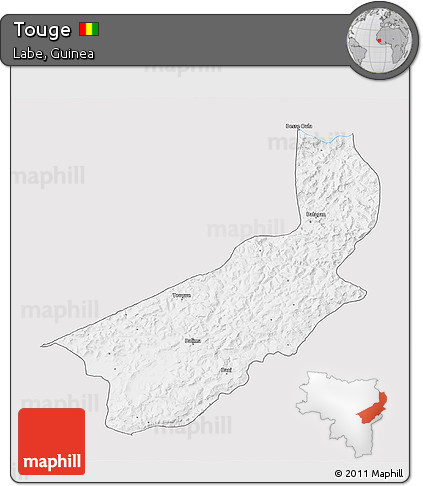 Silver Style 3D Map of Touge, single color outside