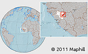 Gray Location Map of Touge, highlighted parent region, within the entire country, hill shading