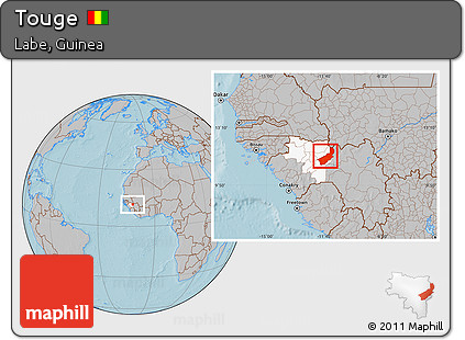 Gray Location Map of Touge, highlighted parent region, hill shading