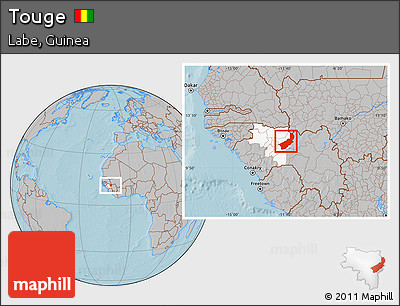 Gray Location Map of Touge, highlighted parent region, hill shading