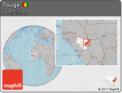 Gray Location Map of Touge, highlighted parent region, hill shading