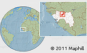 Savanna Style Location Map of Touge, highlighted country, within the entire country, hill shading