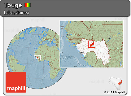 Savanna Style Location Map of Touge, highlighted country, hill shading