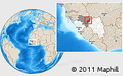 Shaded Relief Location Map of Touge, highlighted country, highlighted parent region, within the entire country