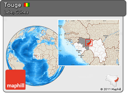 Shaded Relief Location Map of Touge, highlighted country, highlighted parent region