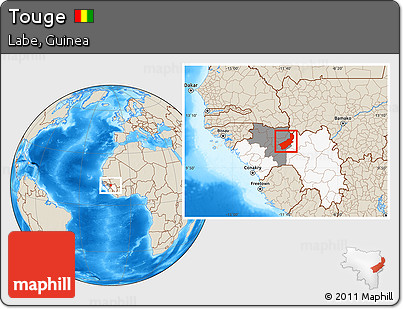 Shaded Relief Location Map of Touge, highlighted country, highlighted parent region