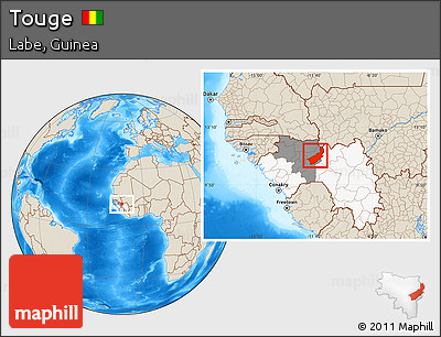 Shaded Relief Location Map of Touge, highlighted country, highlighted parent region