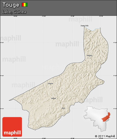 Shaded Relief Map of Touge, single color outside
