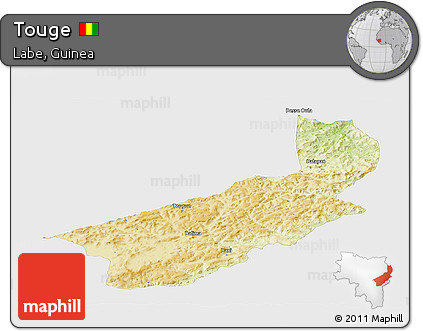 Physical Panoramic Map of Touge, single color outside