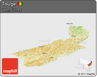 Physical Panoramic Map of Touge, single color outside
