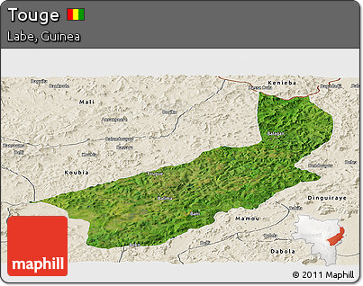 Satellite Panoramic Map of Touge, shaded relief outside