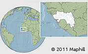 Blank Location Map of Guinea, savanna style outside, hill shading outside