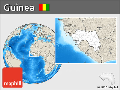 Blank Location Map of Guinea, shaded relief outside