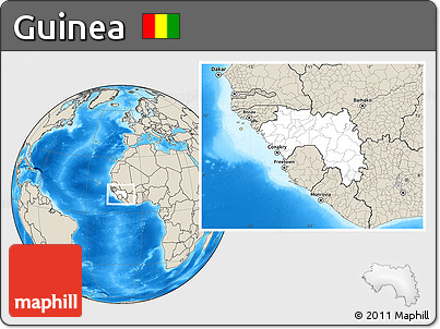 Blank Location Map of Guinea, shaded relief outside