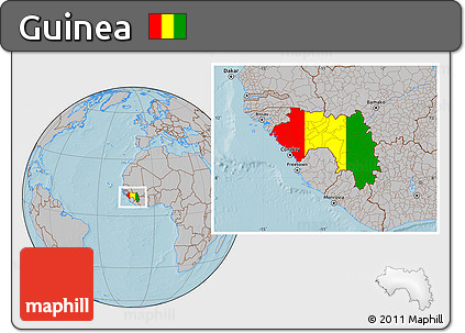 Flag Location Map of Guinea, gray outside, hill shading outside